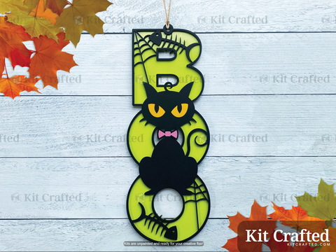 Creepy Black Cat - Halloween Boo Sign